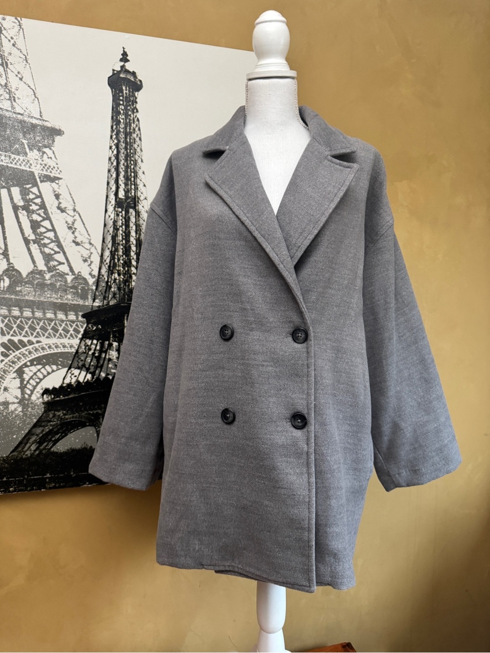 Free People Double-Breasted Gray Pea Coat
